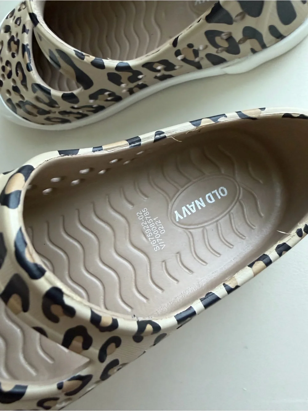 Old Navy Leopard Print Mary Jane Slip-Ons - Beige, Black, White
